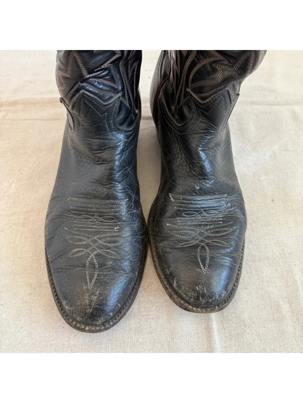 Vintage Tony Lama Black Leather Round Toe with Red Contrast Stitch Men Size 11